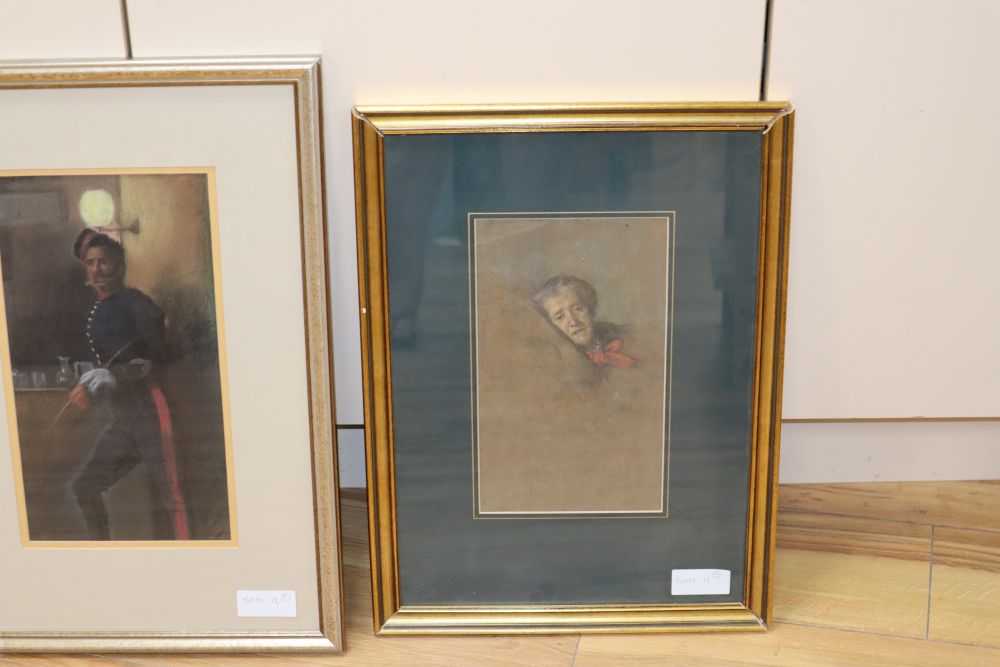 French School (19th century), portrait of a seated elderly lady, pastel, 33 x 26cm, a portrait of a seated lady, signed Proverbs and